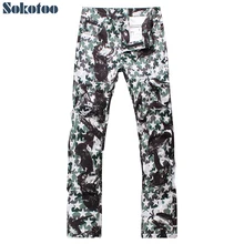 Sokotoo Мужская мода звезды орел печатных джинсы Slim fit прямые легкие цветные 3d печати джинсовые штаны