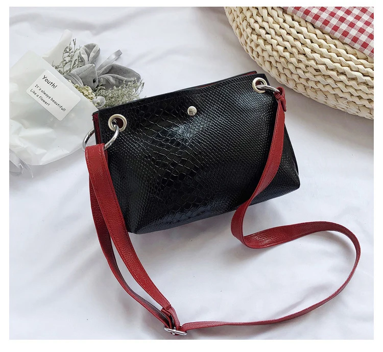 Женские сумки из крокодиловой змеиной кожи, Ретро стиль, женская сумка на плечо, сумка через плечо из крокодиловой кожи, женские сумки, двухслойный клатч, кошелек - Цвет: black red
