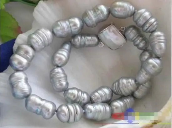 

Hot sale new Style >>>>> HUGE 17" 20MM GRAY RICE FRESHWATER PEARL NECKLACE silver mabe p1728