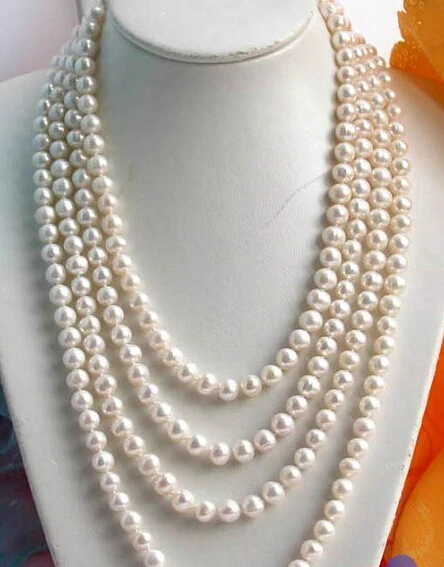 

Free Shipping ***Hot sale >>LONG 100" 8-9MM ROUND WHITE FW CULTURED PEARL NECKLACE