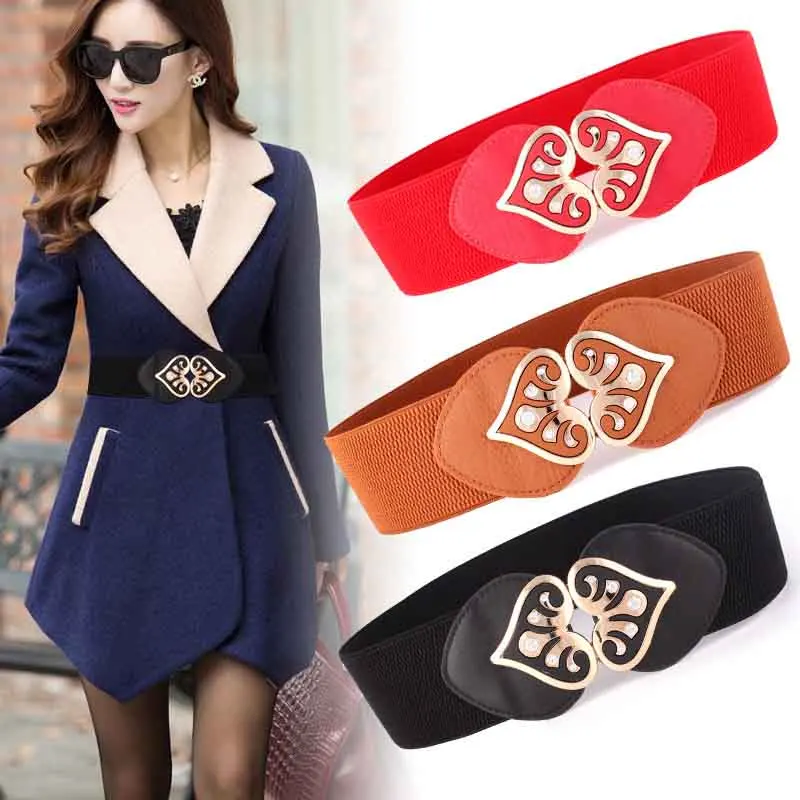 

Joker elastic waist girdle wide waist closure peach heart buckle elastic decorative ladies belt