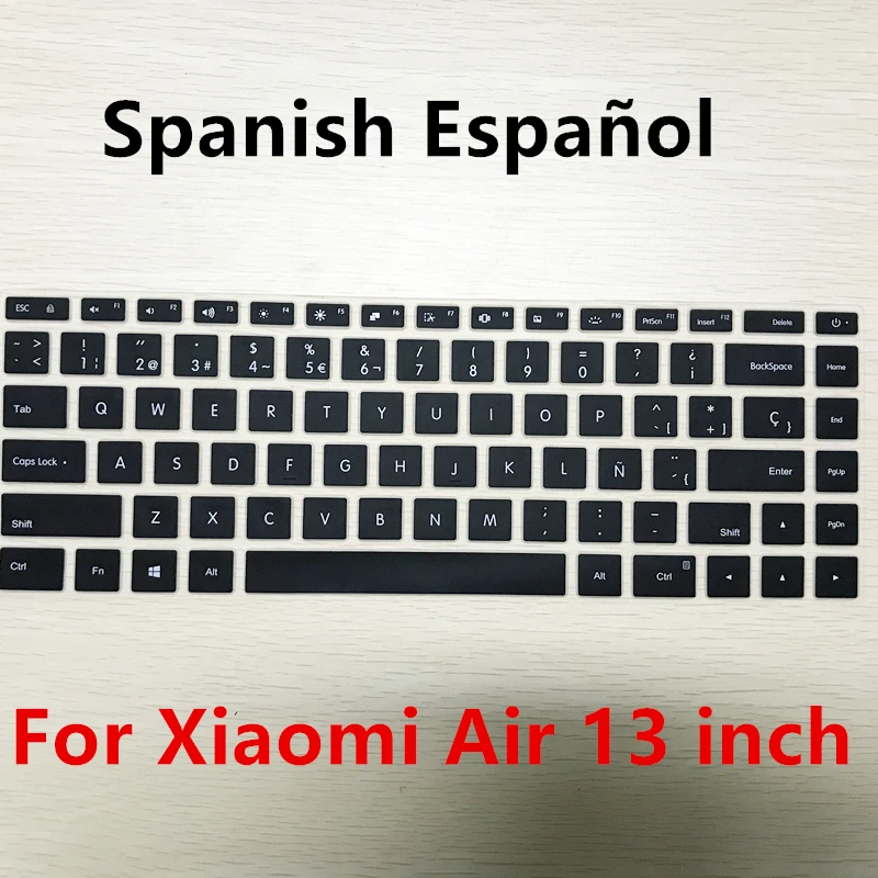 Русская/испанская силиконовая клавиатура, чехол для Xiaomi Mi, ноутбука Air 12,5 13,3 Pro 15,6, наклейка, защитная пленка - Цвет: Black  SP 13 inch