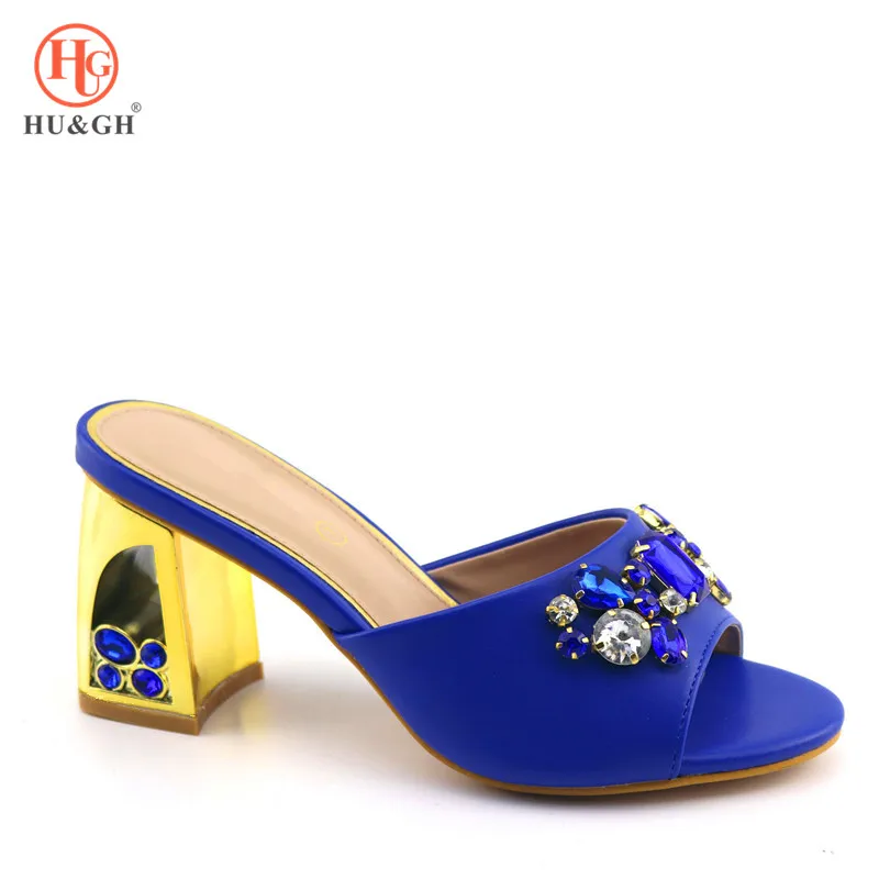 

African Party Shoes without Bag for Women Ladies Italian Design Shoes Royal Blue Color PU Leather Good Quality Wedding Slippers
