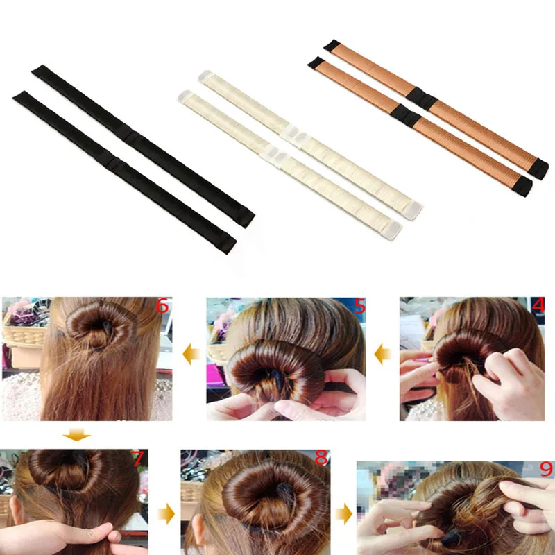 New 2pcs Bun Hair Band Hair Twist Styling Braid Tools Bun Maker Women Hair Accessories Black