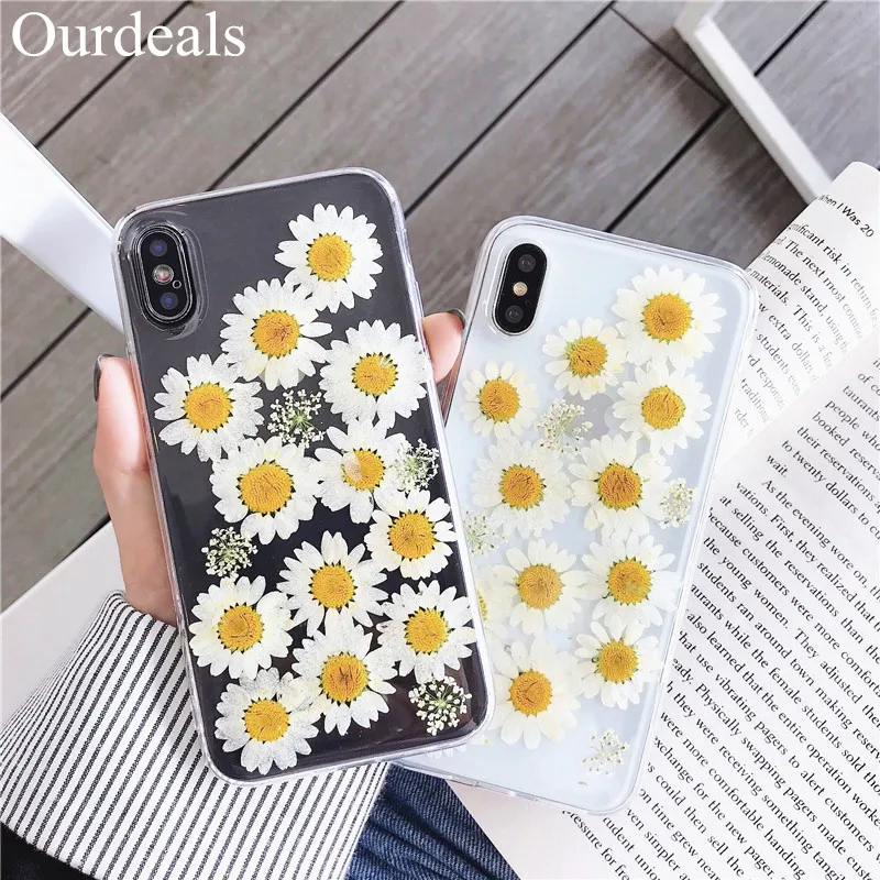 

Ourdeals Fashion Epoxy True Flower Phone Case For Huawei P30 P20 Pro P10 P20 Nova2s 3i 3 Honor10 V10 V9 Dried Flower Daisy Funda
