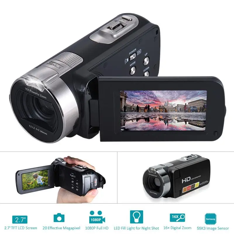 

Gizcam Mini 2.7" Digital Cameras 24 million Pixels Video Camcorders DV Rotating LCD Screen Point Shoot Cameras Portable EU Plug