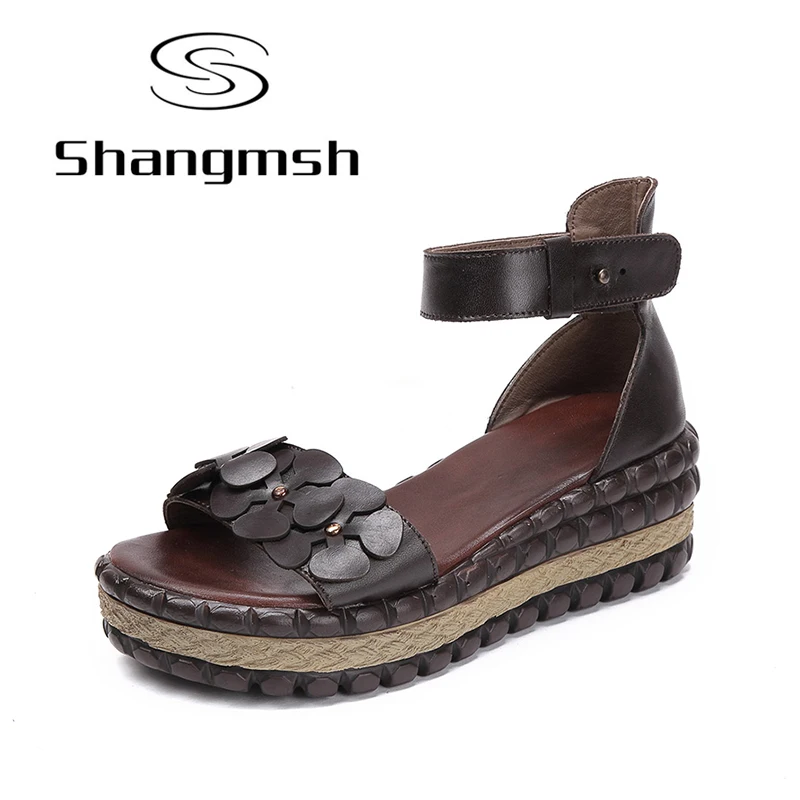 

Shangmsh Gladiator Sandals Women Flip Flops Wedge Sandals 2018 Genuine Leather High Heel Shoes Ladies Summer Platform Sandal