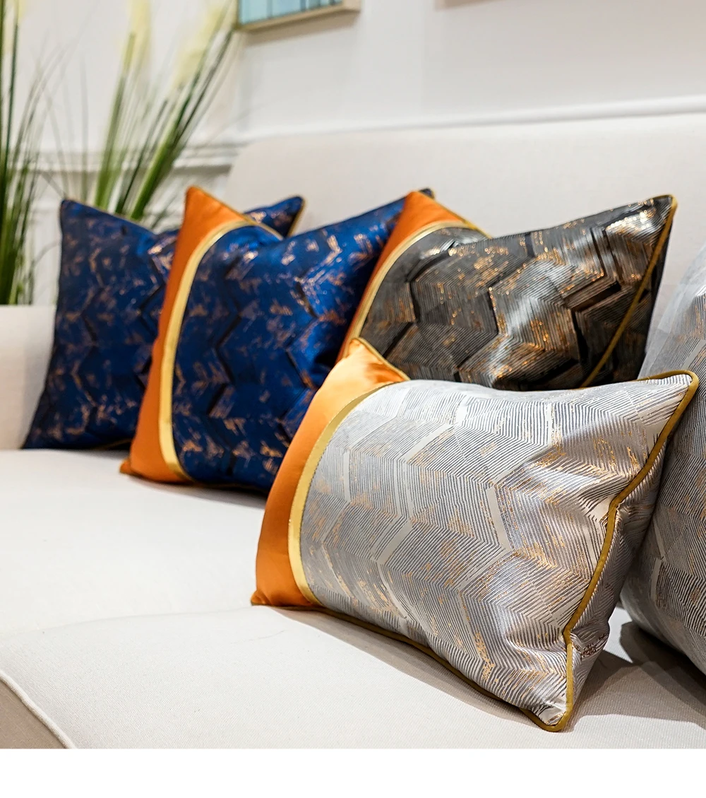 Avigers роскошные полосатые Лоскутные темно-синий, золотой серый декоративные чехлы на подушку Чехлы для дивана спальни гостиной