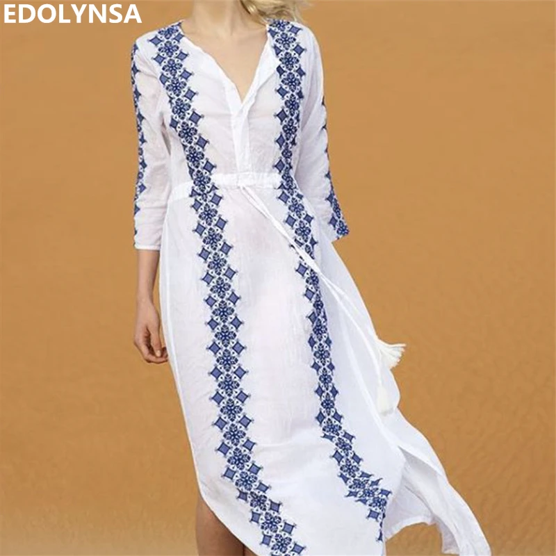

Tunic Beach Dress 2019 Patchwork Sexy Women Summer Dresses Long Print Dress Tunic Plus Size Bohemian Tunic Beach Dresses #N401