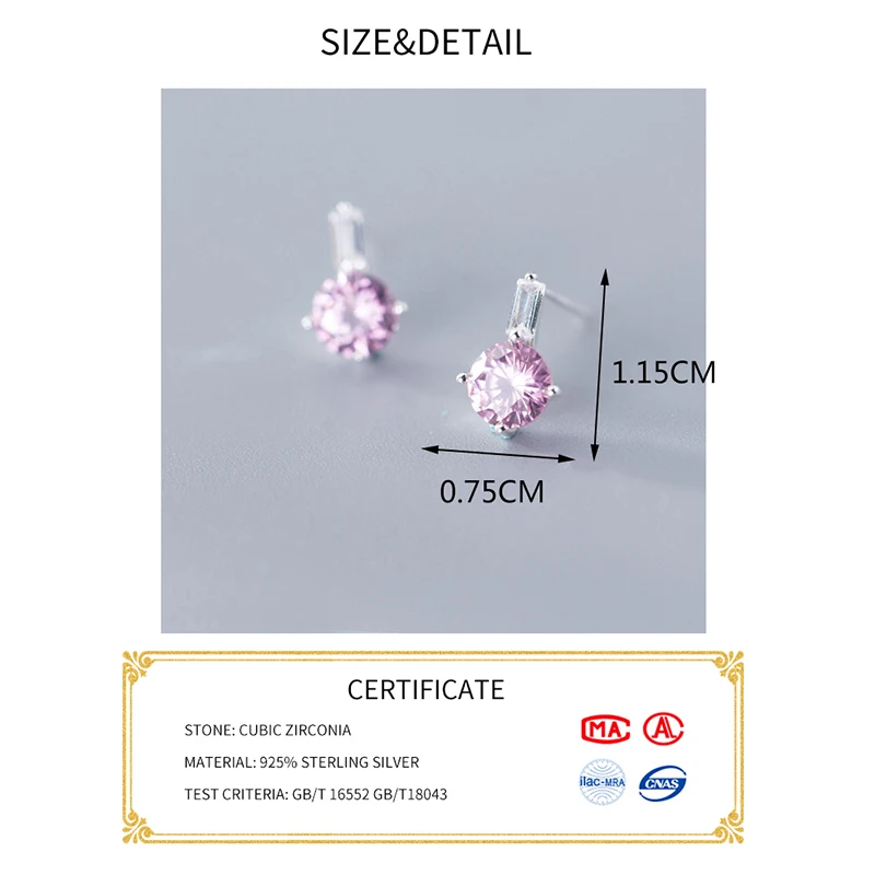 INZATT Real 925 Sterling Silver Purple Zircon Stud Earrings For Elegant Women Party Cute Fine Jewelry Minimalist Accessories