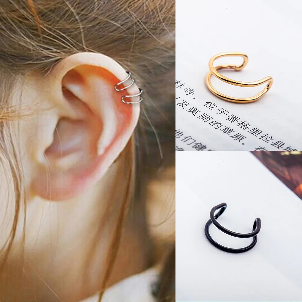 

Simple Double-line Plain Circle Size Ear Clip For Women's Ear Nails Retro-hollow U-shaped Ear Bone Clip Without Earhole Ear Clip