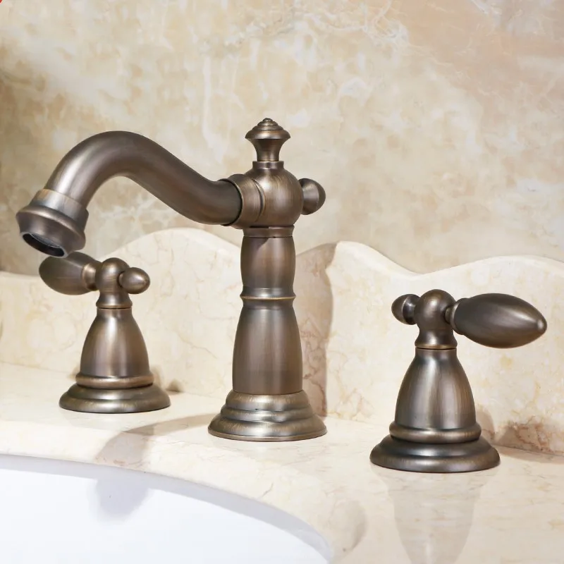 الأوروبية الفاخرة العتيقة النحاس بالوعة الحمام الحنفية مزدوجة مقبض ثلاثة ثقوب انتشارا جودة عالية حوض الغرور خلاط صنبور