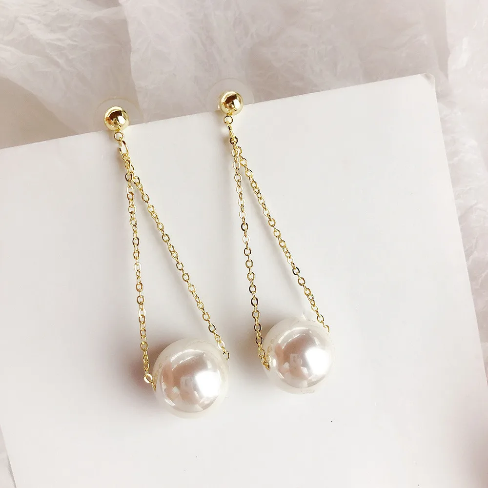 

Dominated 2019 New Long Pearl Women Earrings Fashion design chain contracted temperament Drop earrings