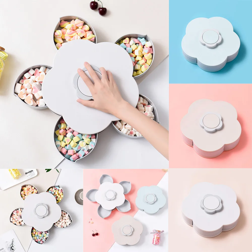 

Plum Type Five Grid Snacks Dried Fruits Petal-shaped Rotary Switch Storage Box Dry Fruit Containers Snacks Box Dish Organizer