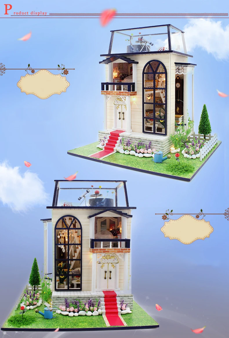 DIY Кукольный дом Миниатюрный с мебелью светодиодный светильник деревянный кукольный домик Модель креативный подарок розовые игрушки принца 13837# E