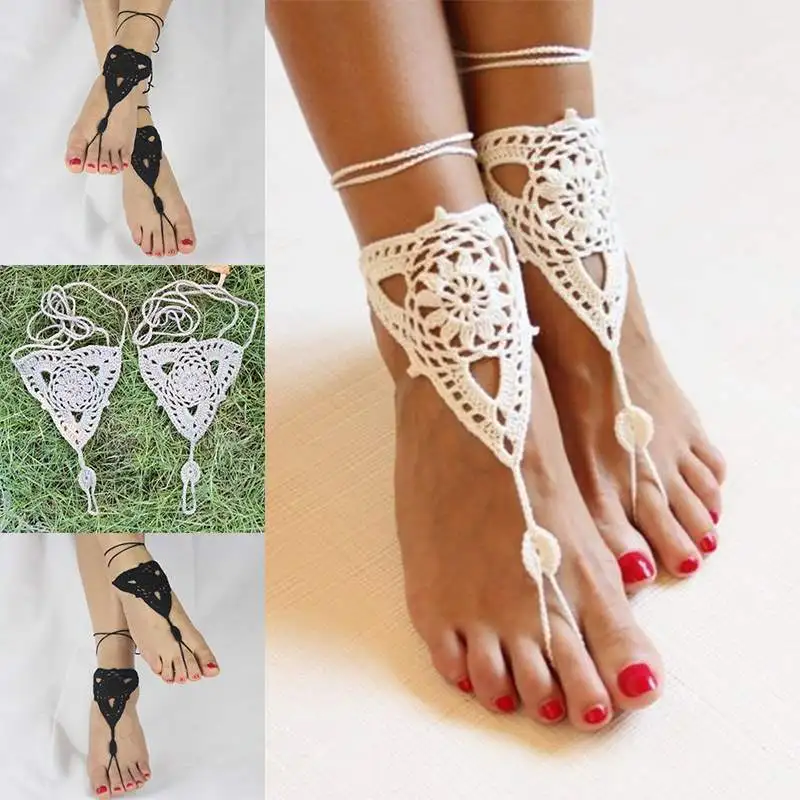 Ladies Crochet Ethnic Ankle Anklet Bracelet Chain Barefoot Sandals Foot