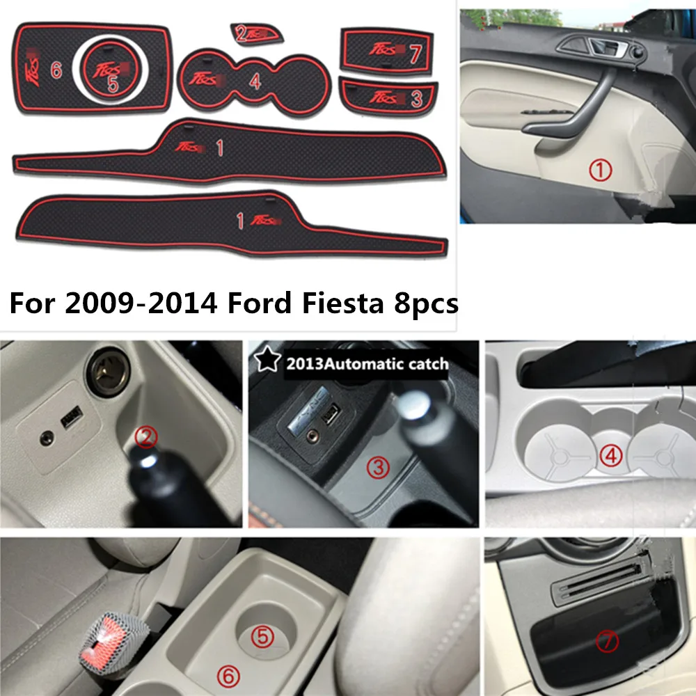 

8pcs Door Groove Gate Slot Pad Non-Slip Cup Emblem Logo For Fiesta 2009-2014 Accessories Car Storage Pads Cushion Cover