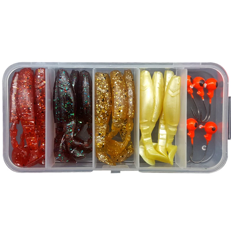 

25pcs/lot Fishing Fure Set Mixed Shad Soft Lure Lead Hook In Box Tete plomb leurre souple peche Carp Fishing Kunstaas Shads A072
