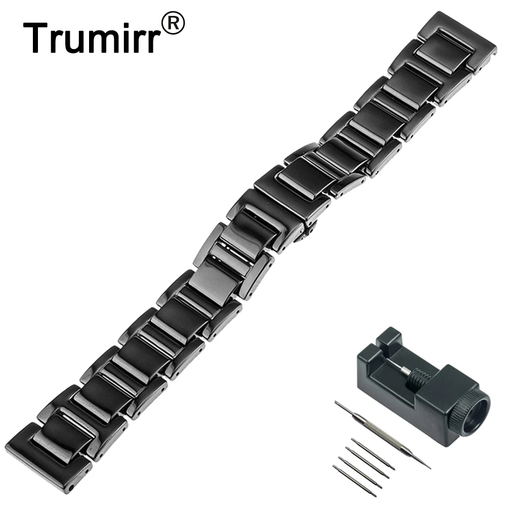 

20mm Ceramic Watch Band for Pebble Time Round 20mm Garmin Vivomove Bradley Timepiece Replacement Strap Butterfly Buckle Bracelet
