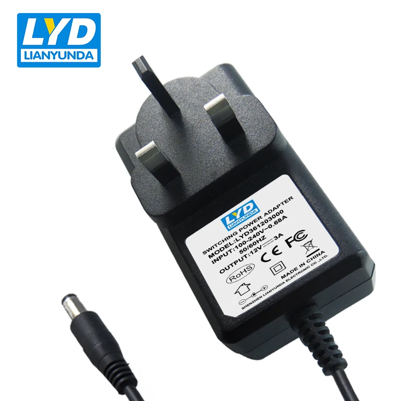 12VDC 3000mA 36W стен-штепсельной вилки AC/DC Мощность адаптер с 5,5x2,1 мм DC Штепсель для переключения Питание 12V 3A