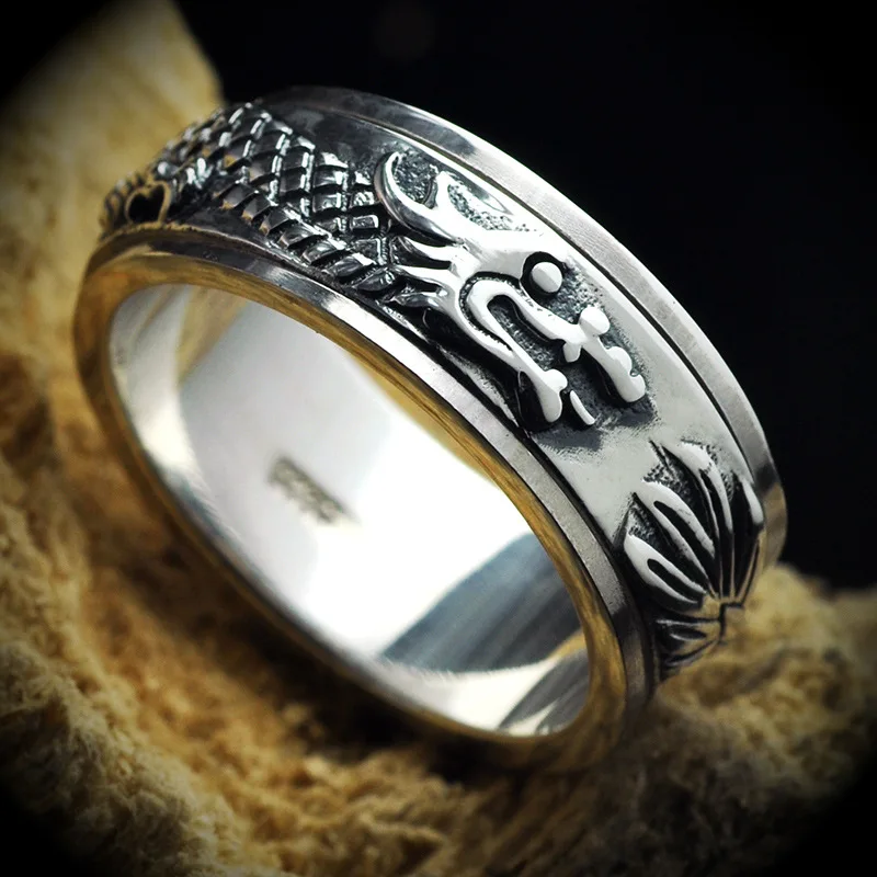 Настоящее 925 пробы Серебряное Винтажное кольцо в стиле панк с драконом, вращающееся кольцо для мужчин, модное ювелирное изделие