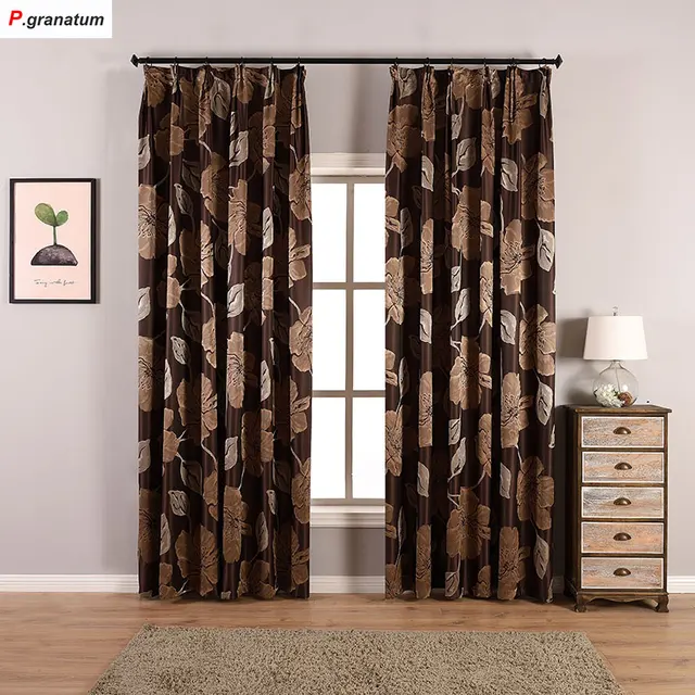 One Panels Jacquard Curtains For Living Room Window Decoration Yarn One Panels Jacquard Curtains For Living Room Window Decoration Yarn Dyed Flower Pattern Curtain Fabric Brown