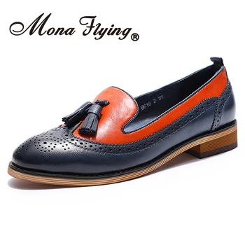 

Mona Flying Women Leather Comfort shoes Hand-made Penny Loafer Causal Slip-on Flat Shoes for Women Ladies H618-2