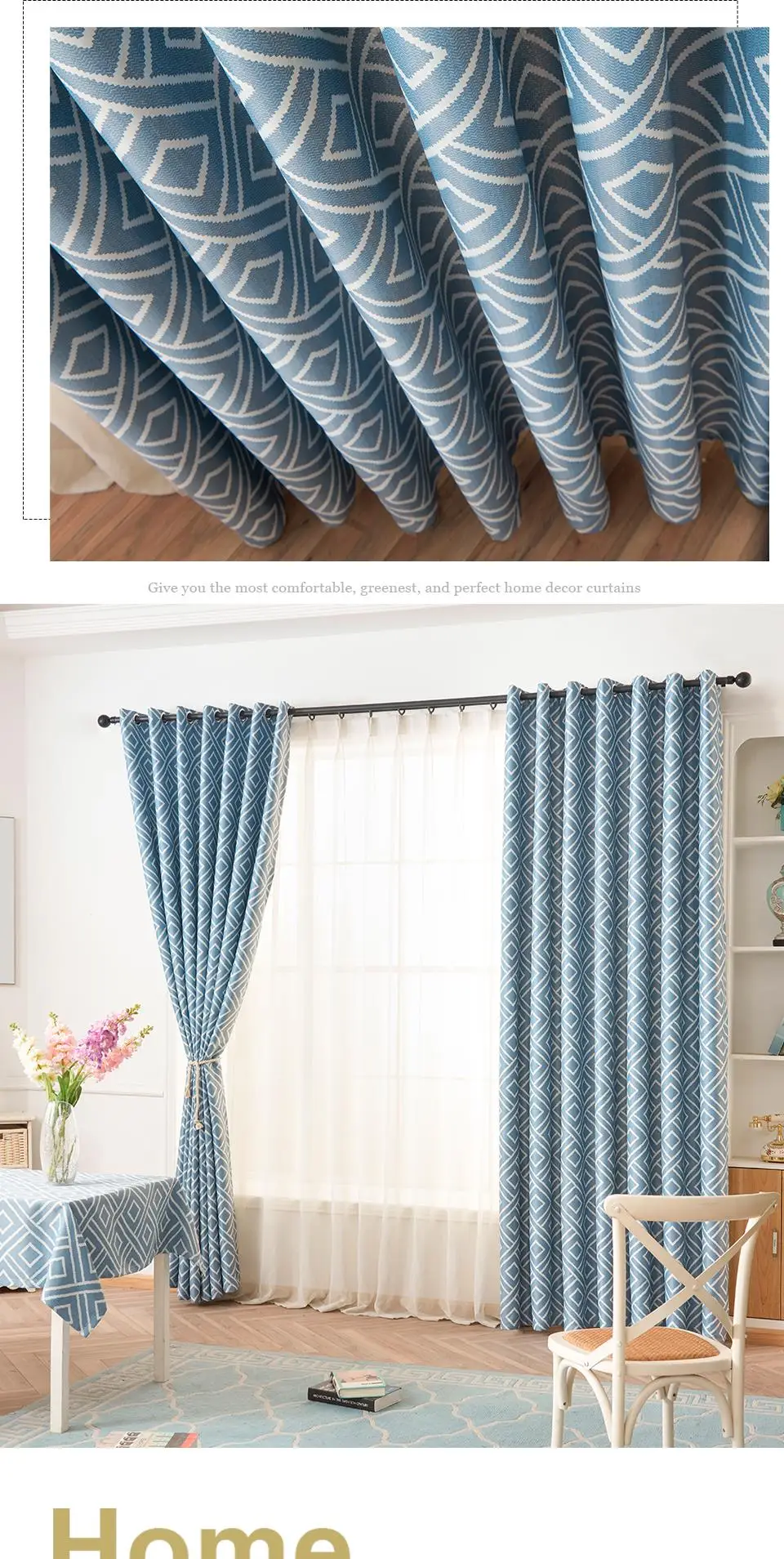 Квадратные синие шторы с принтом для спальни, современные затемненные шторы для гостиной, жалюзи 80%, затеняющие тканевые шторы, ткань