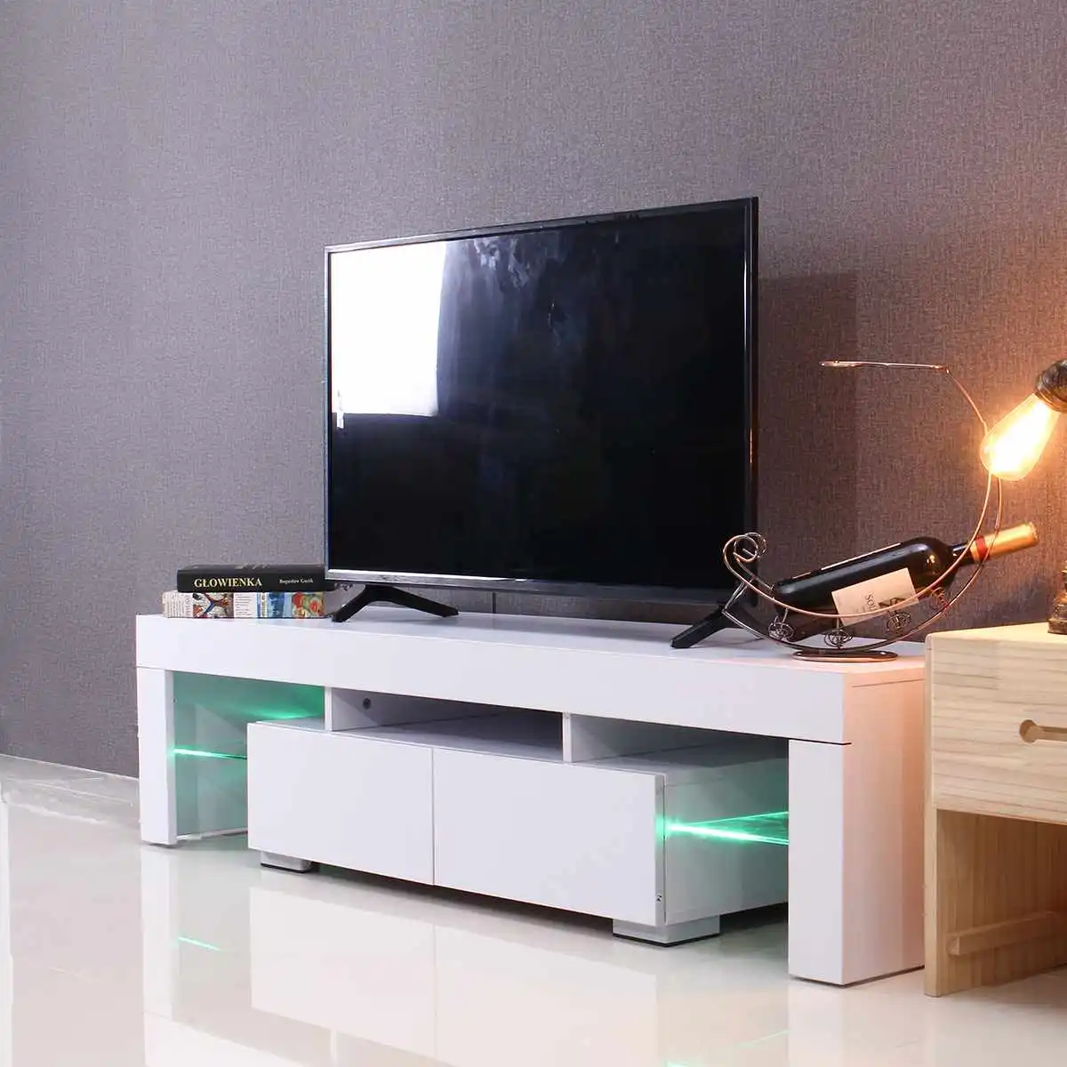 55 Inch Portable Detachable Led Light High Gloss Tv Unit Cabinet