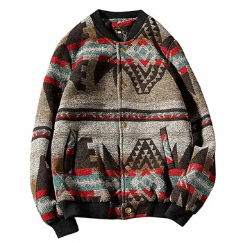 

Autumn and winter jacket men's 2019 new geometric printing thick woolen loose baseball collar Plus size warm blended jacket