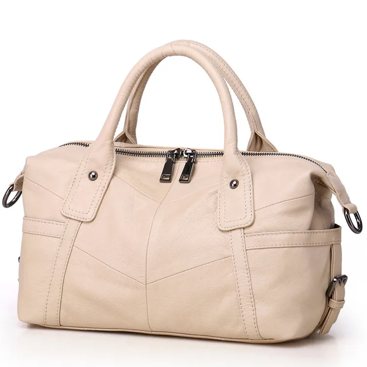 High quality fashion head layer cowhide handmade lady's bag cross-body bag lady's single shoulder bag lady's handbag - Color: creamy white