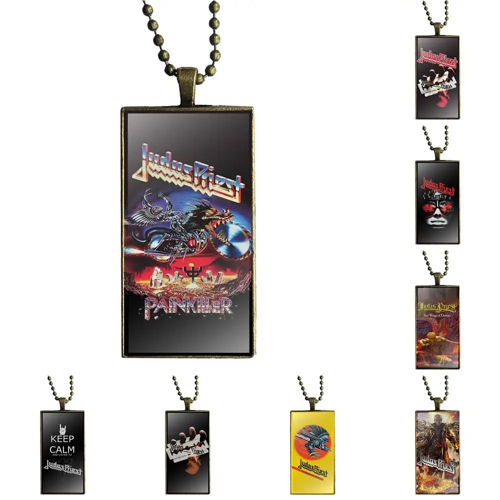 

EJ Glaze Judas Priest For Schoolgirl Maxi Fashion Glass Cabochon Pendant Rectangle Necklace Choker Necklace Jewelry