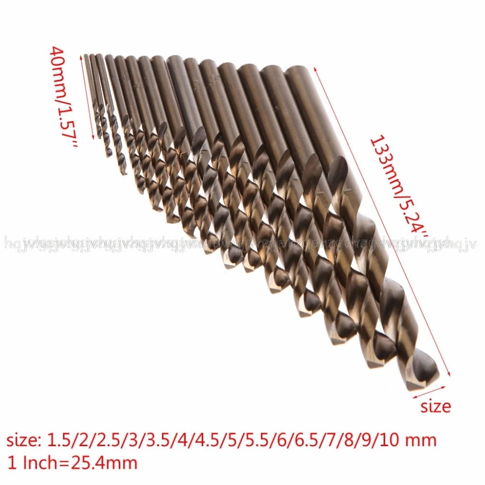 

15Pcs High Speed Steel M35 HSS Cobalt Twist Drill Bit Set 1.5-10mm Power Tools JUN12 dropshipping