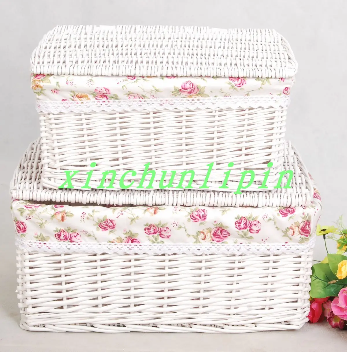 Promotion Caixa Organizadora Willow Storage Basket With Lid Large Rustic Baskets Box Cosmetic