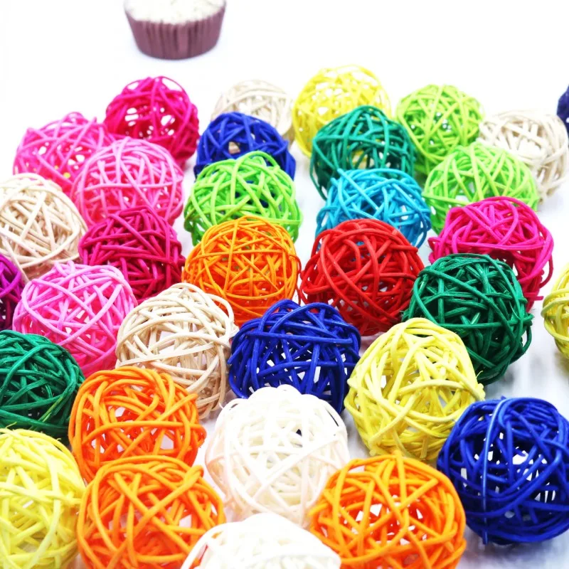 

6PCS 5CM 14Colors Rattan Ball Ornaments Sepak Takraw Home Christmas/Birthday Wedding Party Decorations Kids Toys Wooden Balls