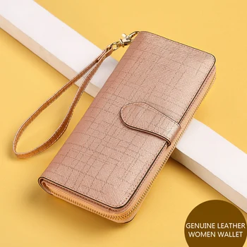 

Hot Genuine Leather Women Wallet Luxury Designer Brand Wallets Zipper Female Clutch Ladies Cowhide Hasp Long Wallet Big Capacity