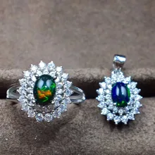 Ювелирные изделия recommen натуральный черный опал костюм, кольцо ожерелье серьги-гвоздики, чудесные Звездные узоры, 925 серебро