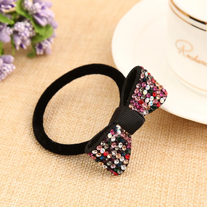 

Simple Korean Shiny Ponytail Holder Rhinestone Bowknot Women Elastic Hair Bands for Girl Fashion Full Diamond Hair Accessories