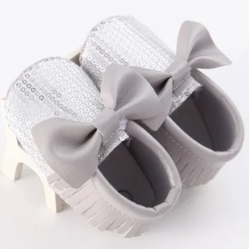 

Newborn spring and autumn PU leather girl baby first walker bow tassel sequin soft shoes baby toddler shoes toddler shoes