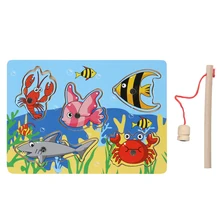 Baby Kid Wooden Magnetic Fishing Game 3D Jigsaw Puzzle Toy Interesting Baby Children Educational Puzzles Toy