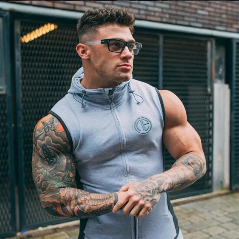 Yemeke ذكر كمال الاجسام الملابس هودي القطن هوديي الرجال بلوزات هوديس ياقة الرجال أكمام تانك القمم عارضة سترة