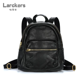 

larckers cowhide women backpack genuine leather solid color vintage style women soft small size backpacks