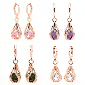 

Classic Crystal Water Drop Dangle Earrings For Women Rose Gold Color Statement Earrings Party Jewelry Brincos