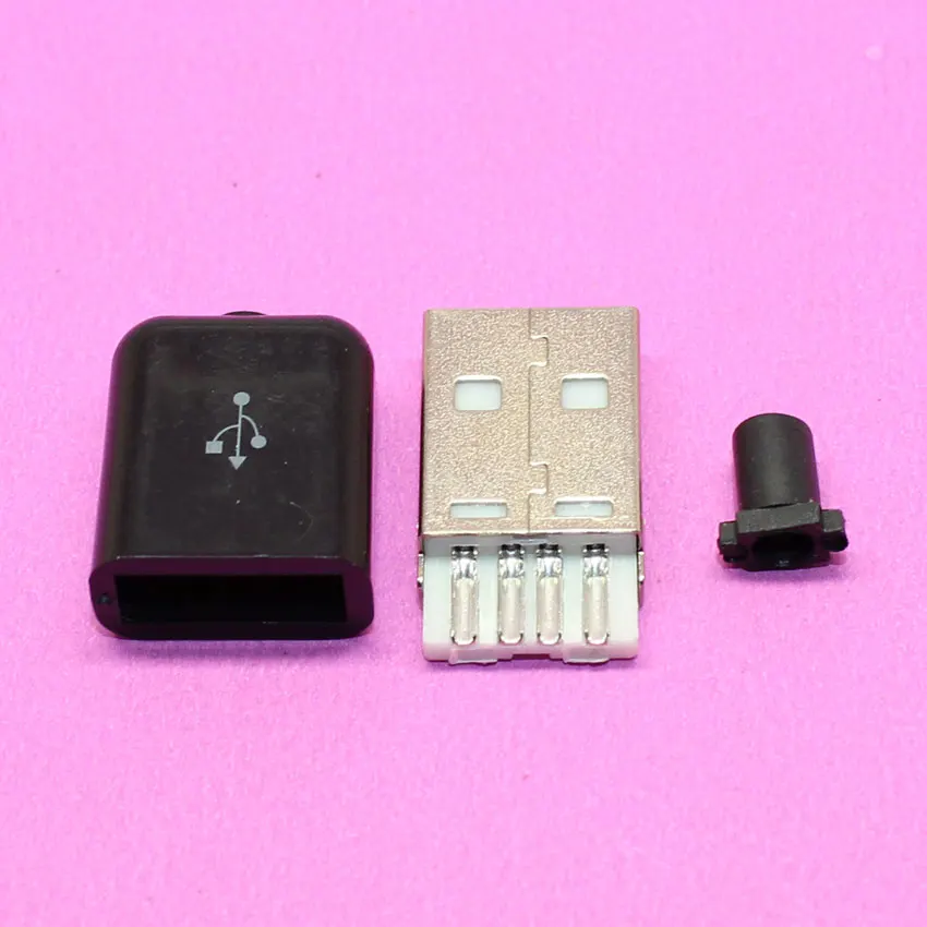 

1set USB 2.0 Connector Type A Male USB 4 Pin Plug Socket Connector Soldering With Black Plastic Cover for DIY Custom Handmade