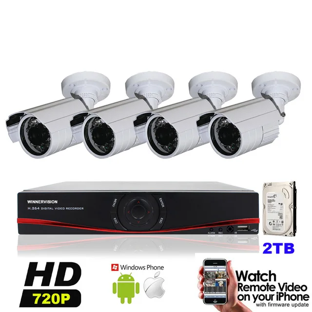 4PCS AHD 720P 1.0MP Night Vision Security CCTV Camera HD 4CH AHD 960H DVR Recorder HDMI Video Surveillance System Kits 2TB HDD