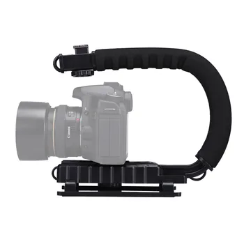 

U/C Shaped Bracket Holder 3 Shoe Mounts Handle Handheld Video Action Stabilizer Grip for iPhone Canon Nikon Sony DSLR Camera