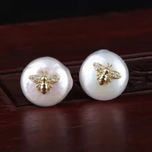 Микро проложить белый прозрачный cz крошечная Медоносная пчела Подвески в виде насекомых натуральная монета пресноводный жемчуг бисера очаровательные гвоздики для женщин