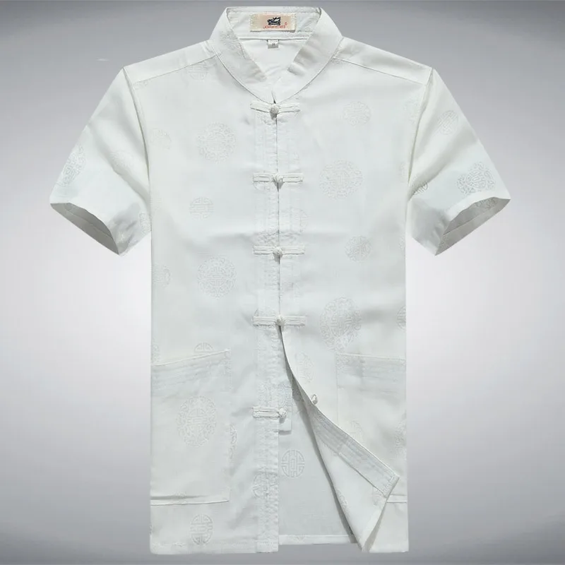 Linen Shirts Men Short Sleeve Summer 2016 Printed Cotton Shirt Dress Mandarin Collar Chinese
