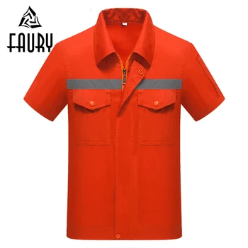 

Unisex Short Sleeve Reflective Jacket for Night Sanitation Workers Zipper Elastic Waist Pants Workshop Engineering Uniforms Sets
