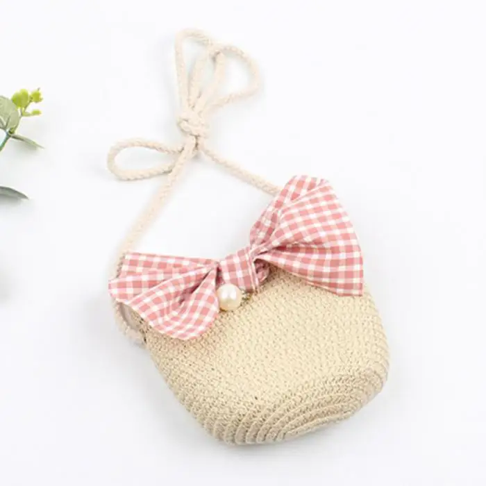 New Children Bag Straw Hat Set Hand-woven Bow Single Shoulder Bag Sun Straw Hats LMH66